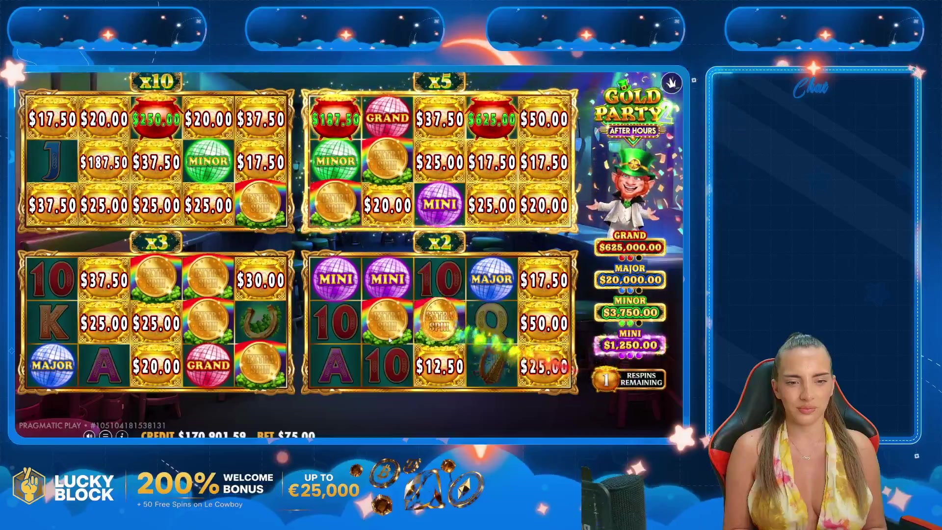Gold Party 2 After Hours: $11,882.50 win (158.42x)