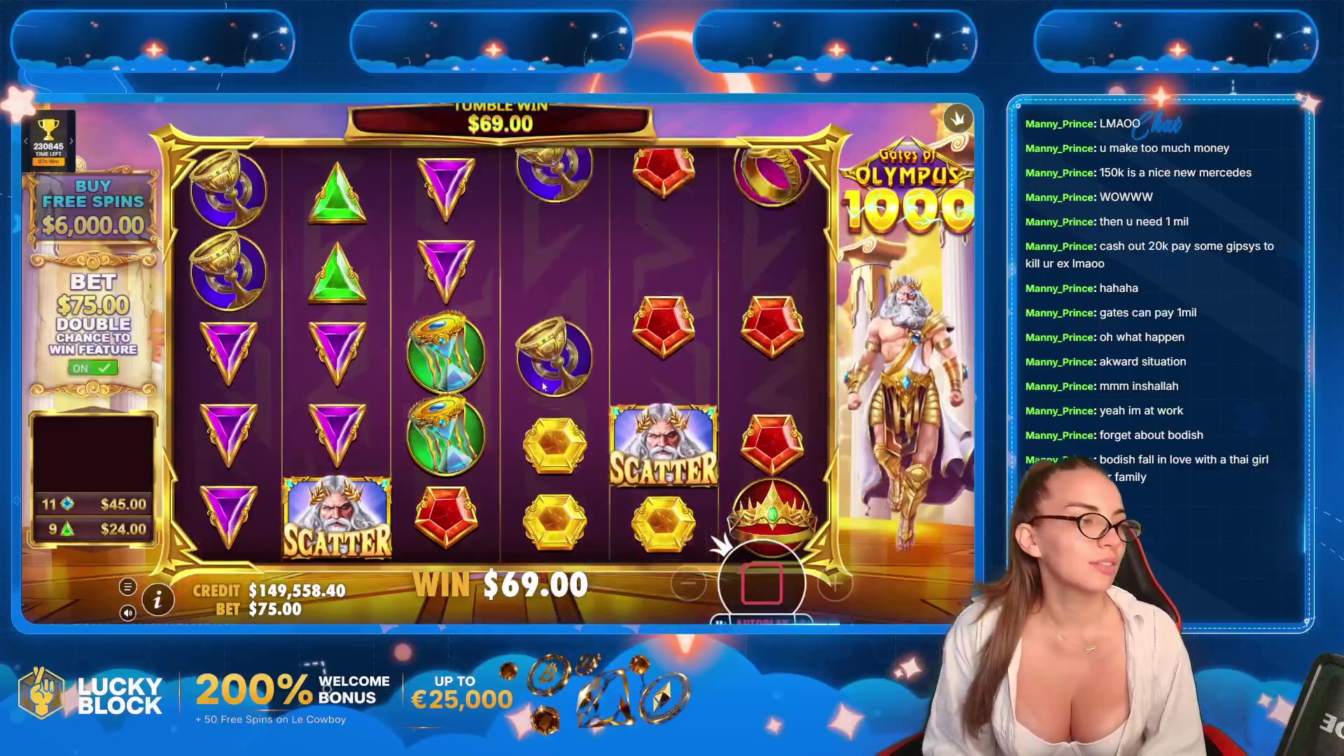 Gates of Olympus 1000: $7,500.00 win (100.02x)