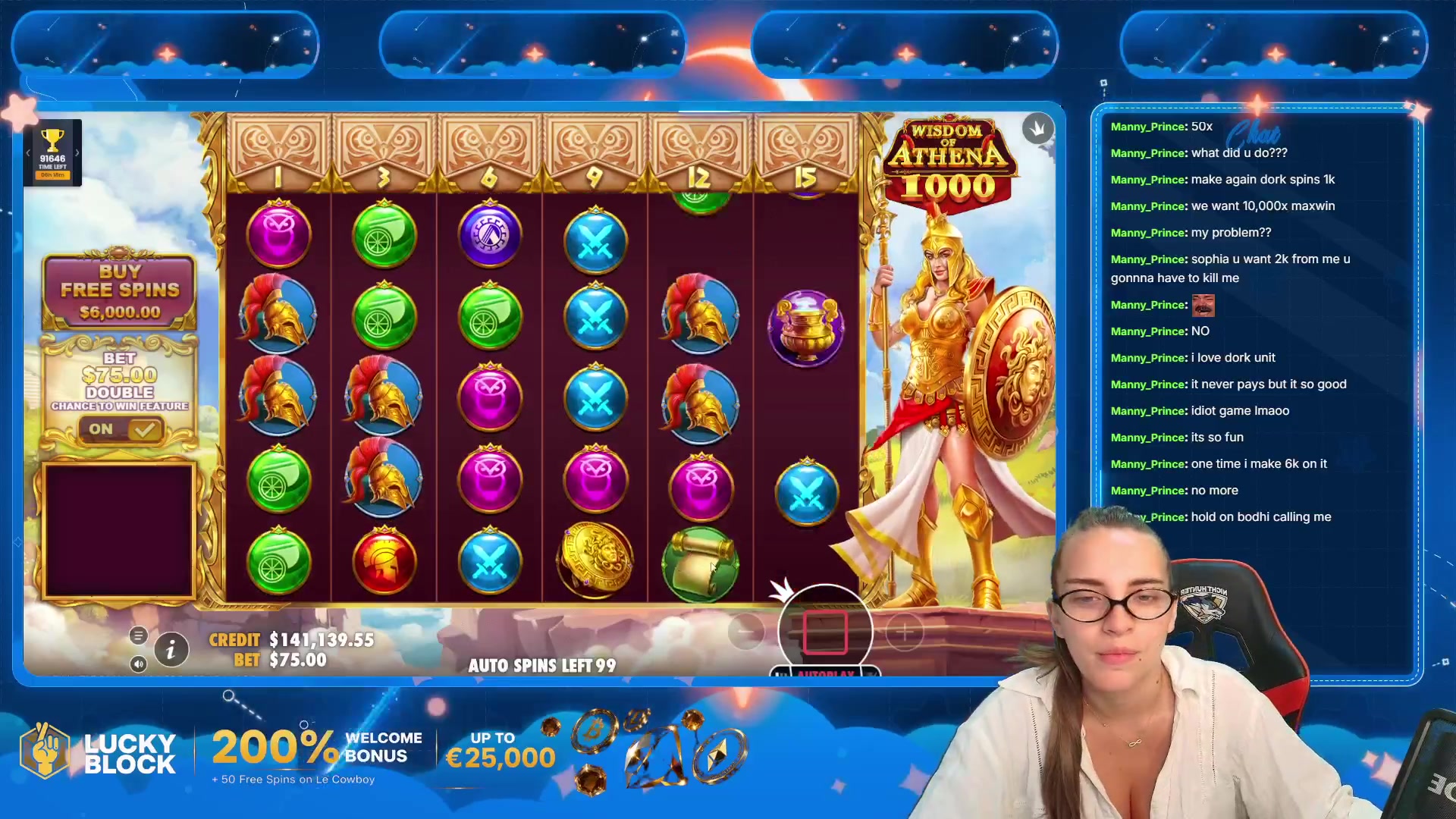 Wisdom of Athena 1000: $9,750.00 win (130x)