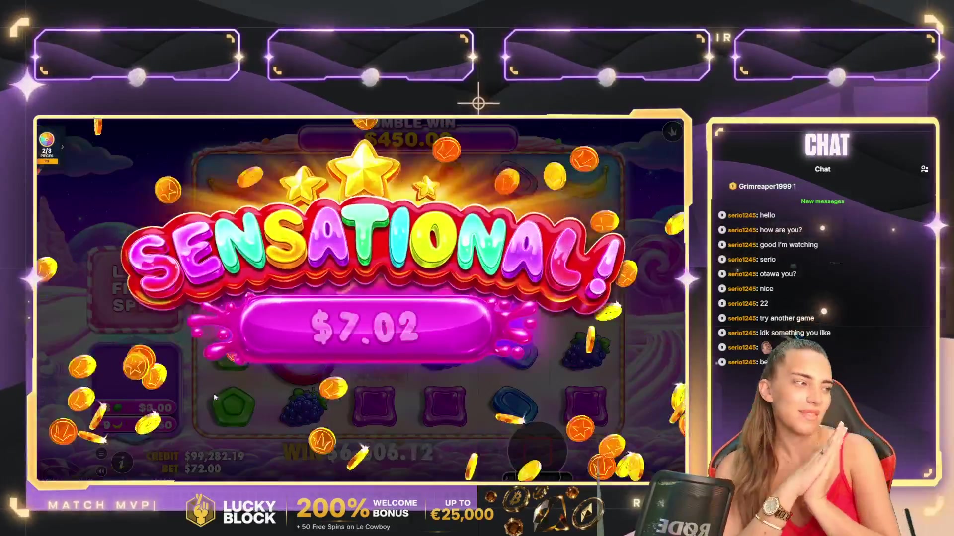 Sweet Bonanza 2500: $7,044.60 win (97.83x)