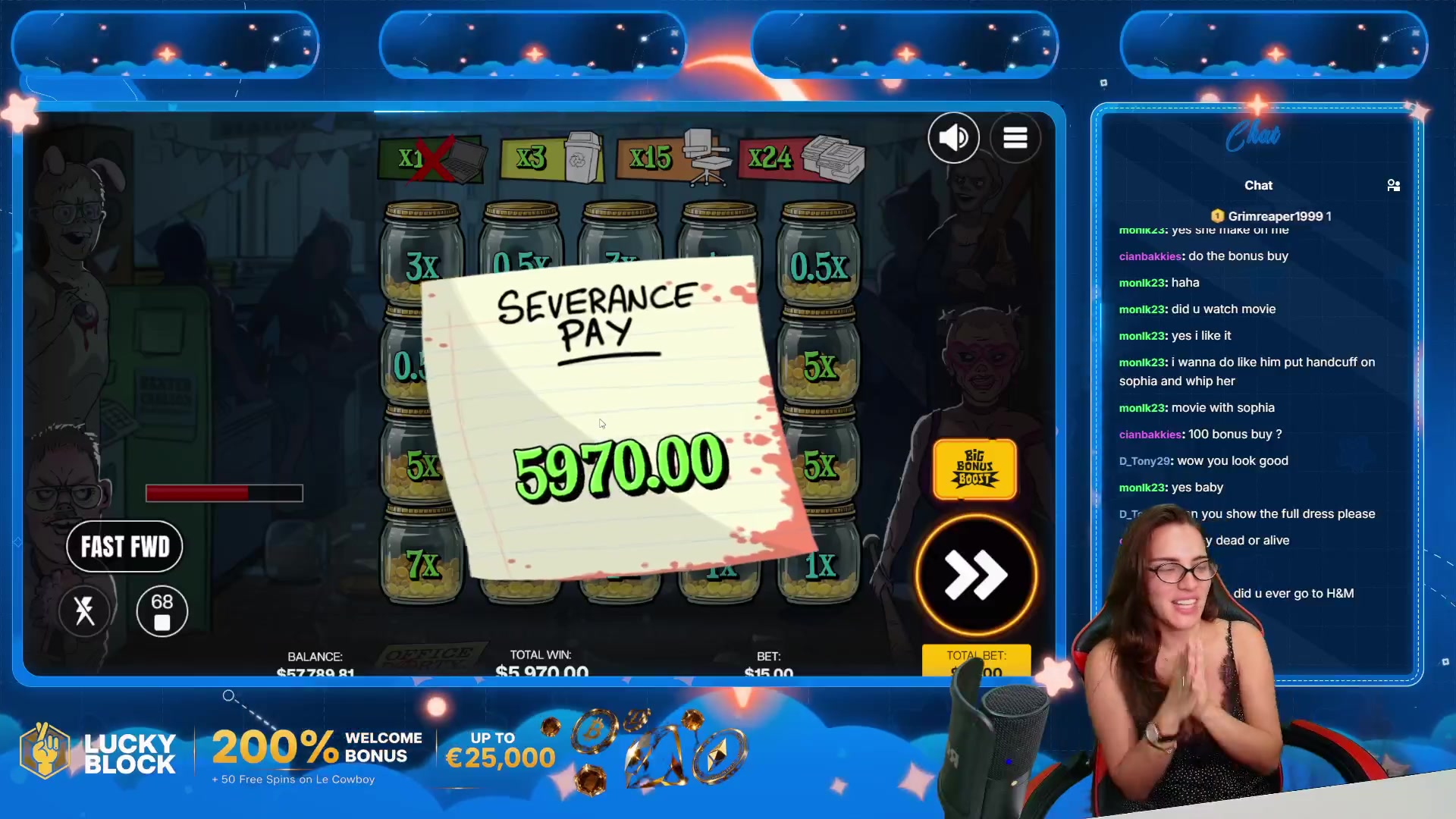 Office Party: $5,970.00 win (79.59x)