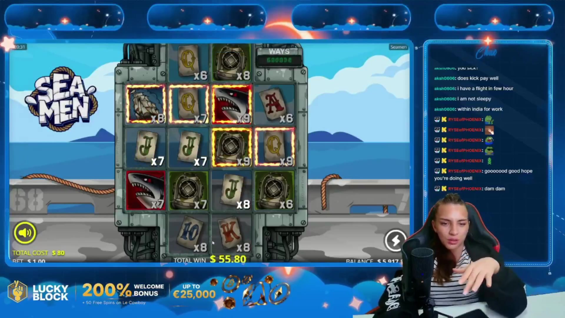 Seamen: $627.30 win (7.84x)
