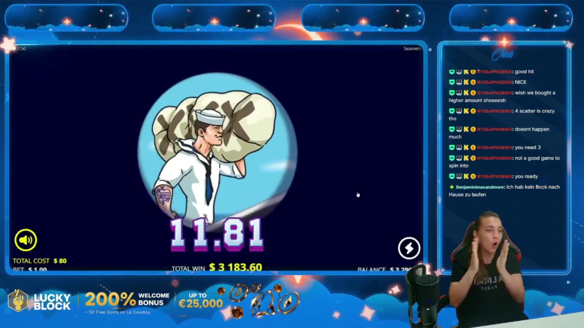 Seamen: $552.70 win (6.91x)