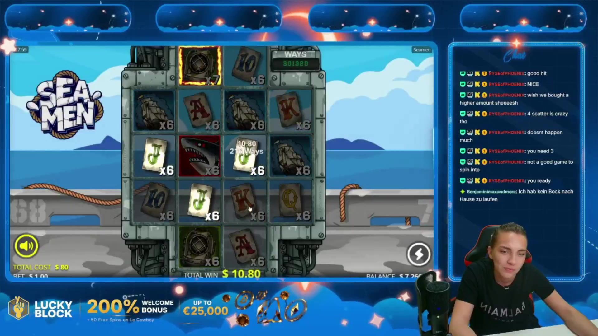 Seamen: $1,027.85 win (12.85x)