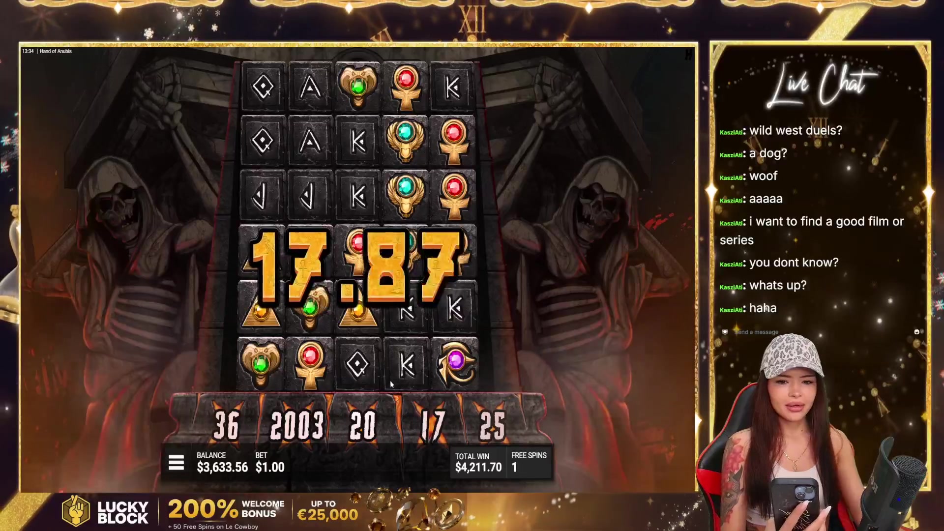 Hand of Anubis: $6,723.00 win (52.11x)
