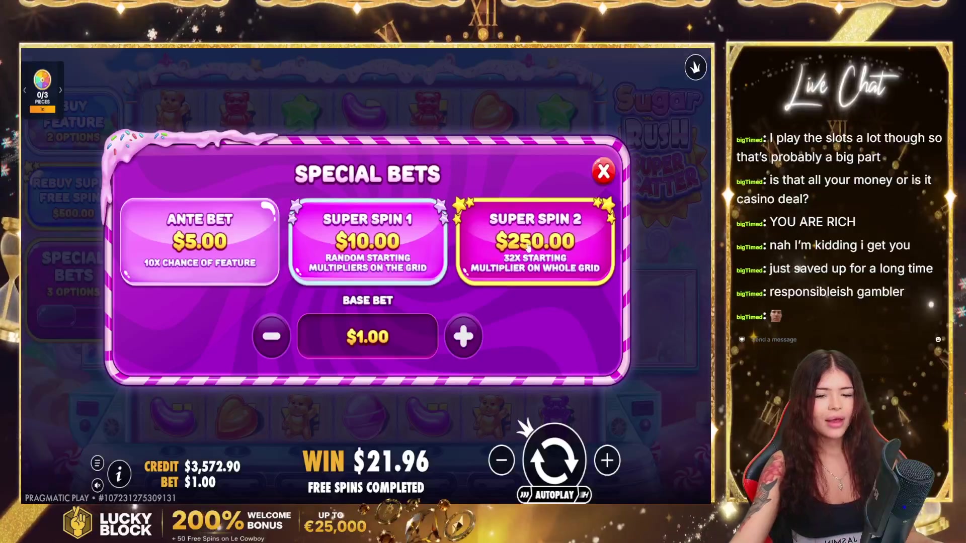 Sugar Rush Super Scatter: $7,636.80 win (30.55x)