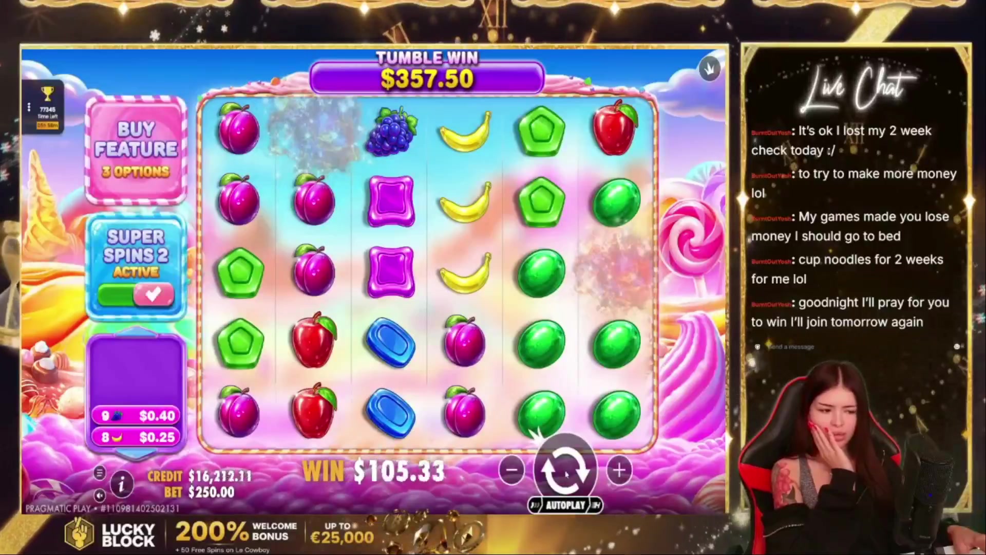 Sweet Bonanza 2500: $2,511.25 win (10.04x)