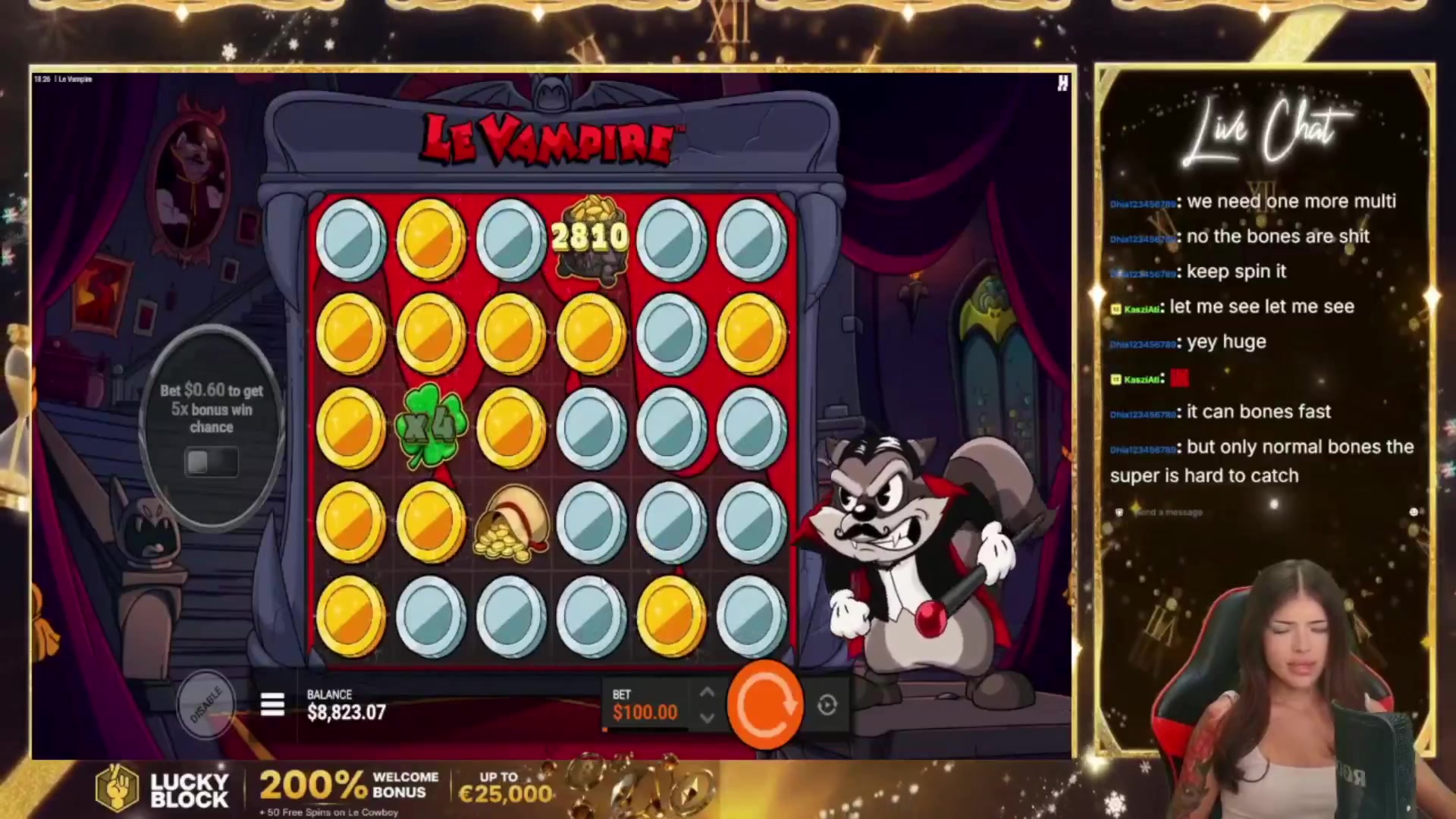 Le Vampire: $2,162.40 win (21.62x)