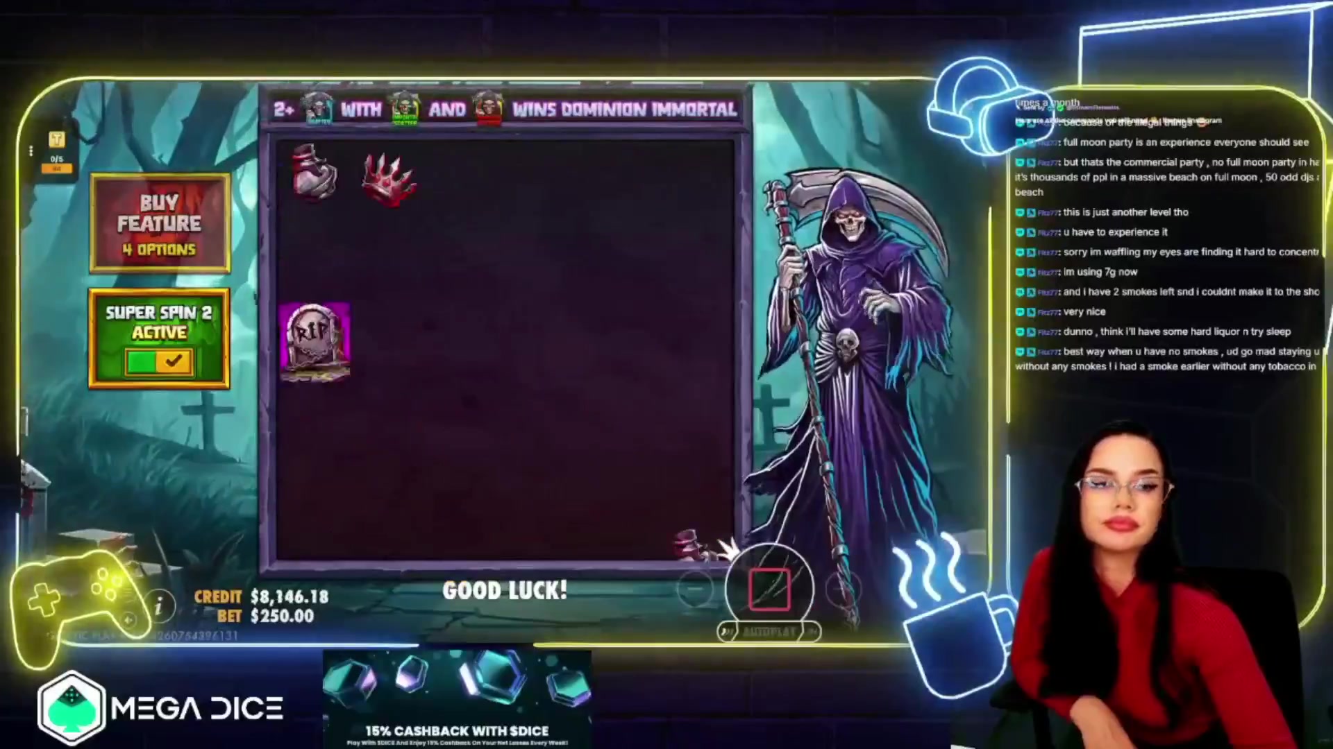 Death Dominion: $1,560.00 win (6.24x)