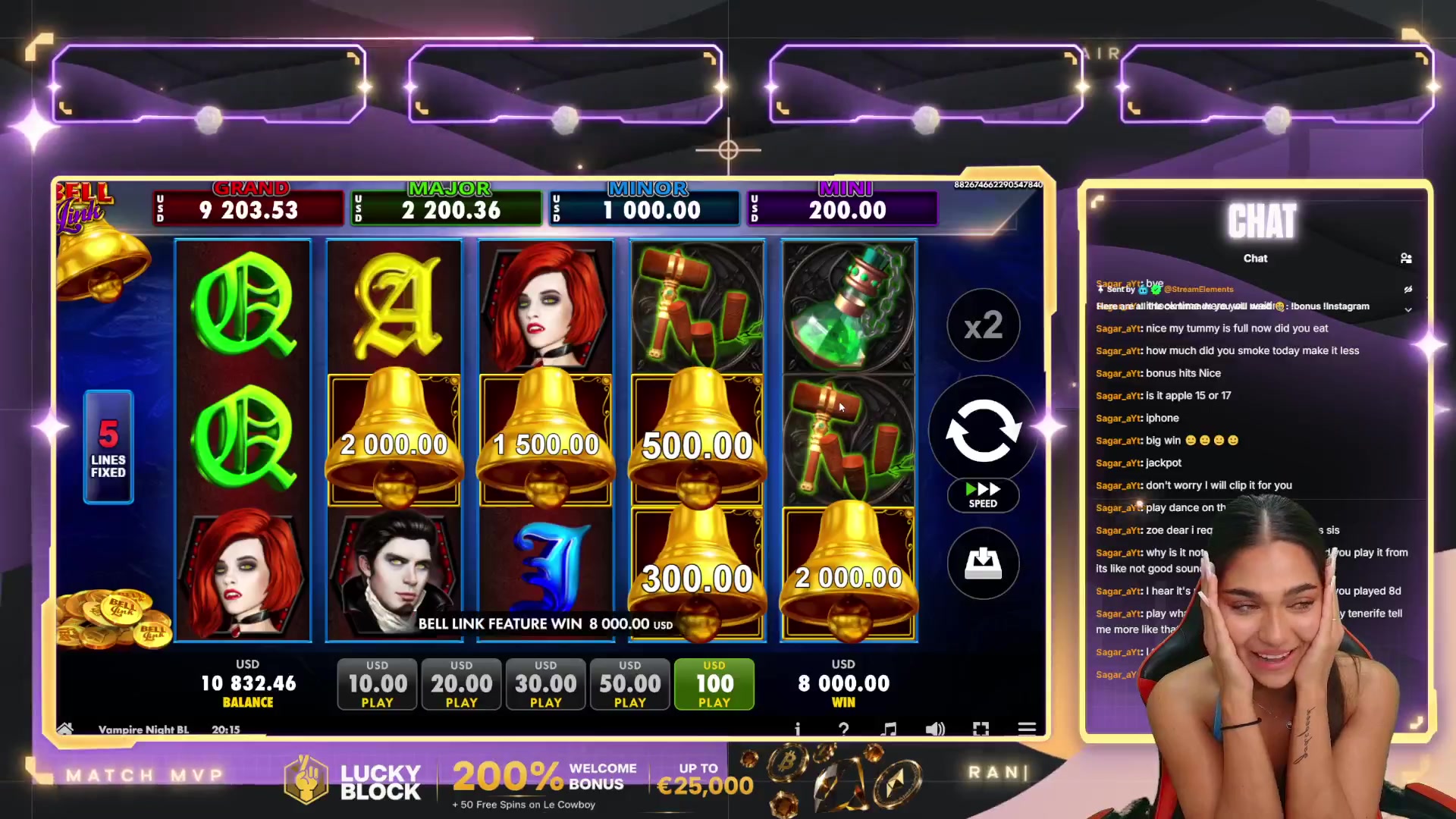 Vampire Night Bell Link: $8,000.00 win (79.93x)