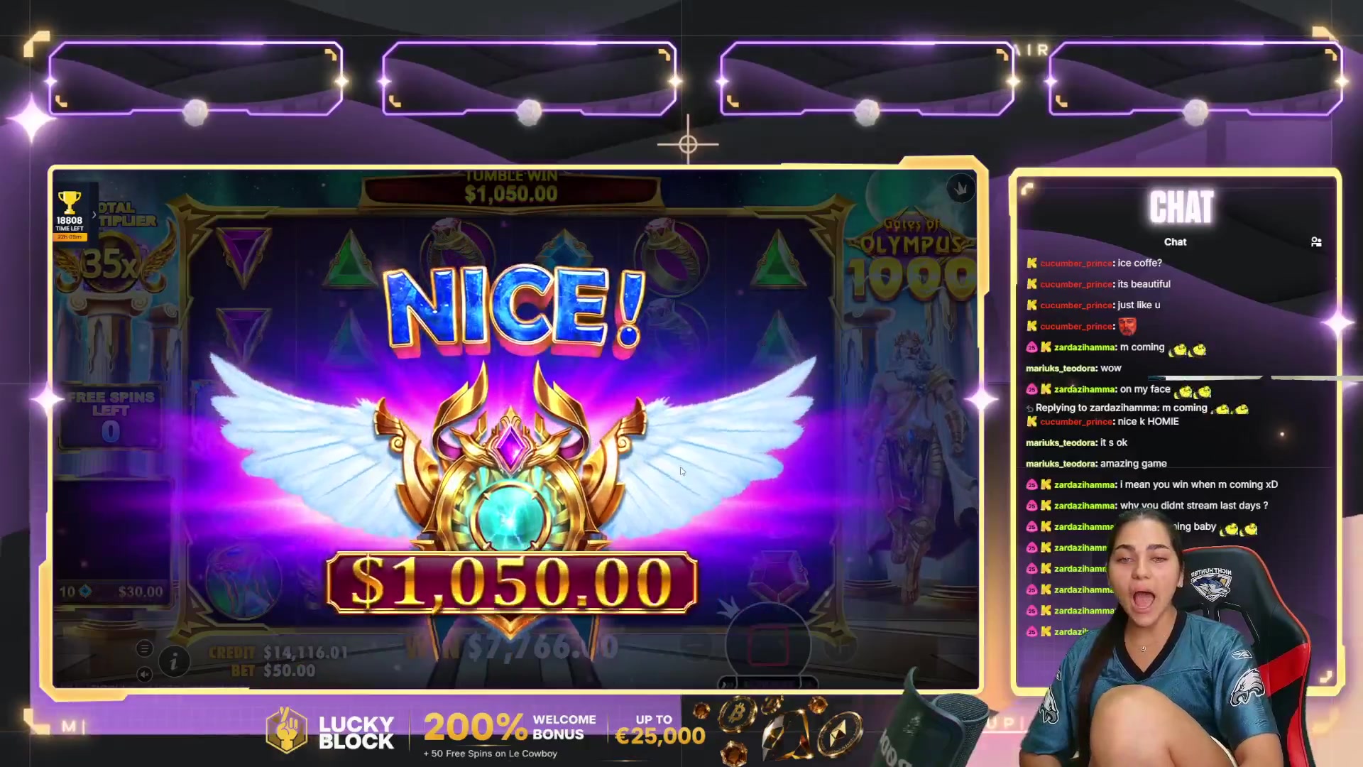 Gates of Olympus 1000: $7,766.00 win (155.33x)