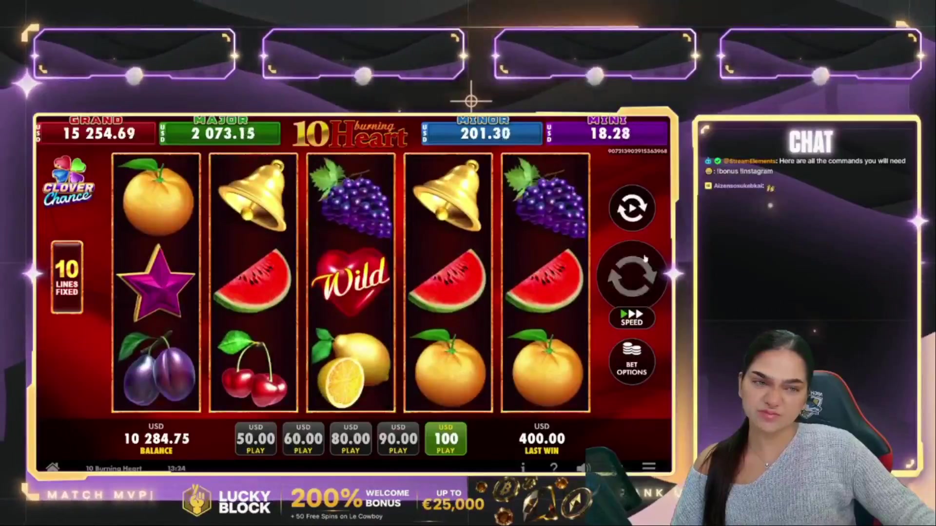 10 Burning Heart: $2,100.00 win (21x)