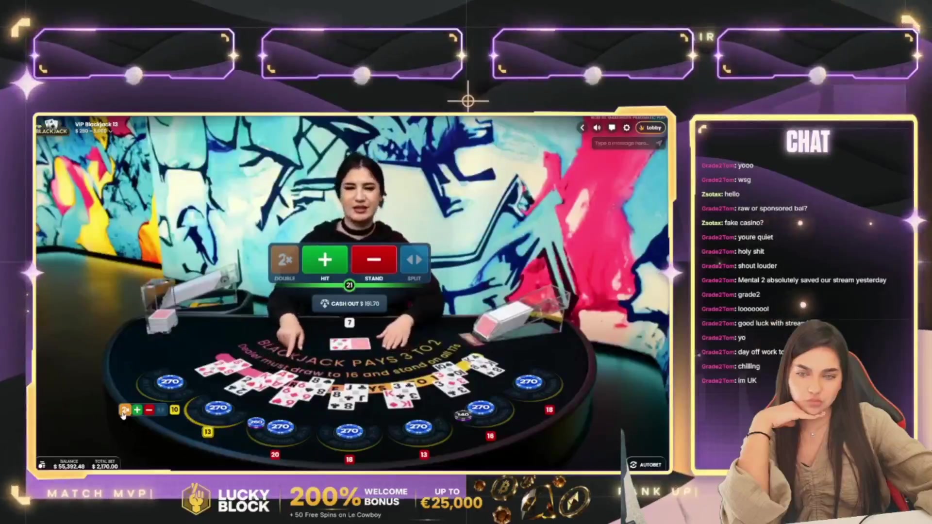 VIP Blackjack 13: $3,100.00 win (11.48x)