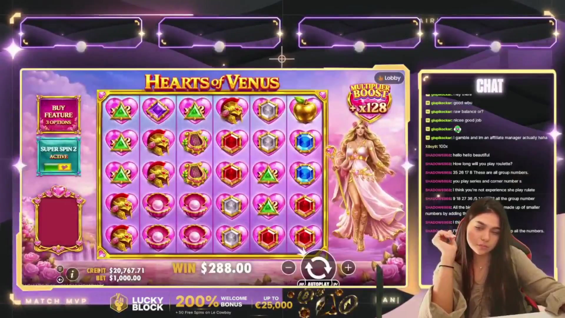 Hearts of Venus: $2,790.40 win (6.98x)