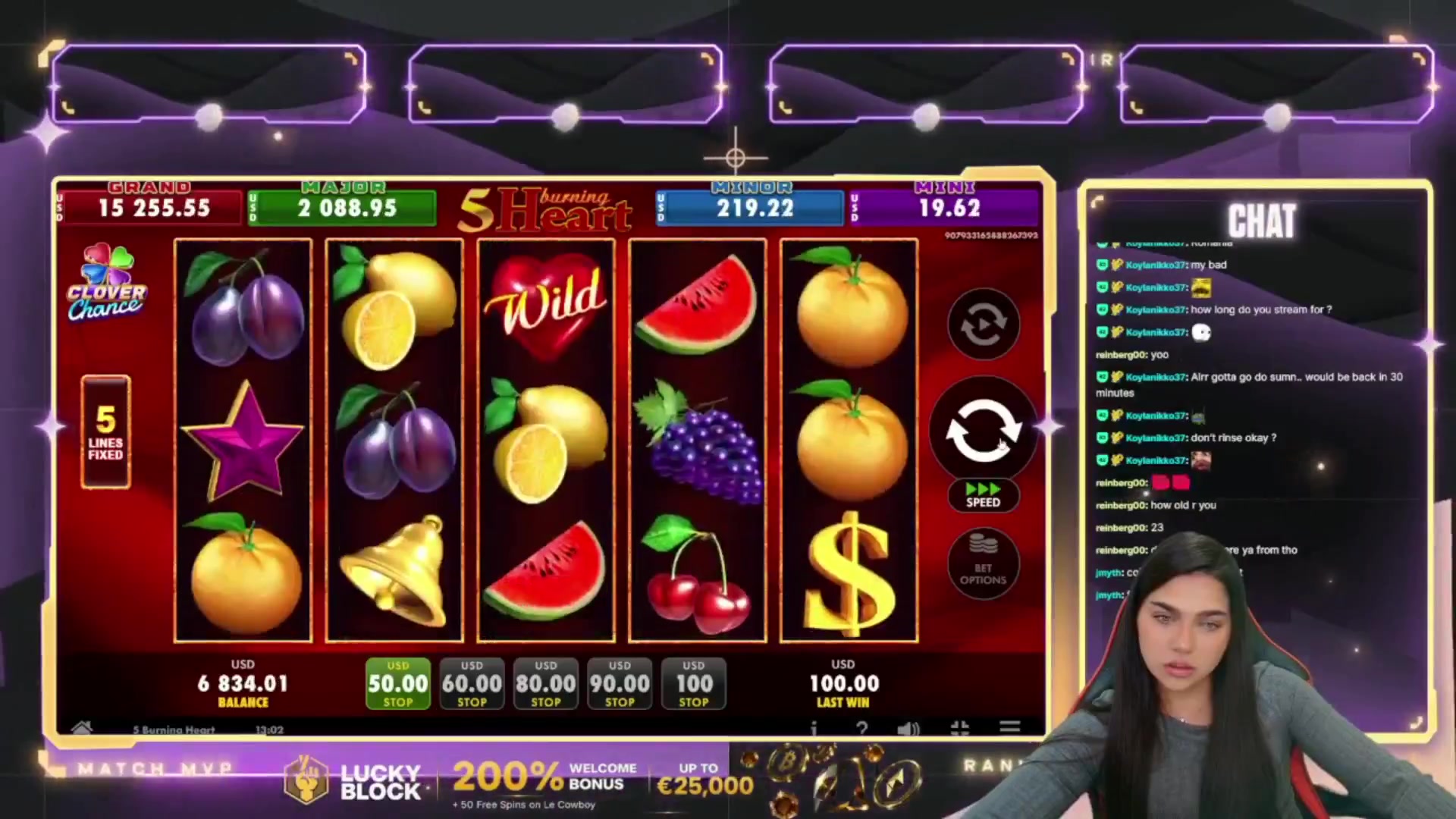 5 Burning Heart: $1,600.00 win (16.01x)