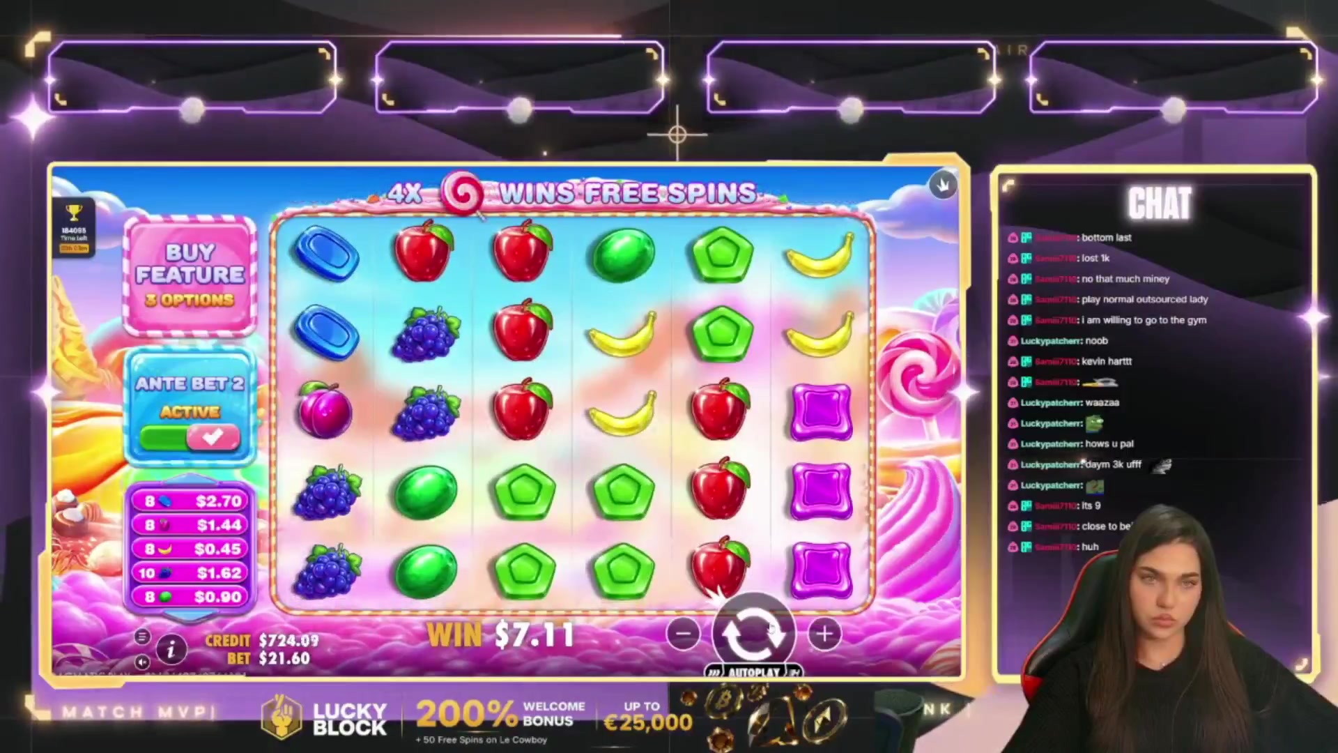 Sweet Bonanza 2500: $1,950.48 win (90.35x)