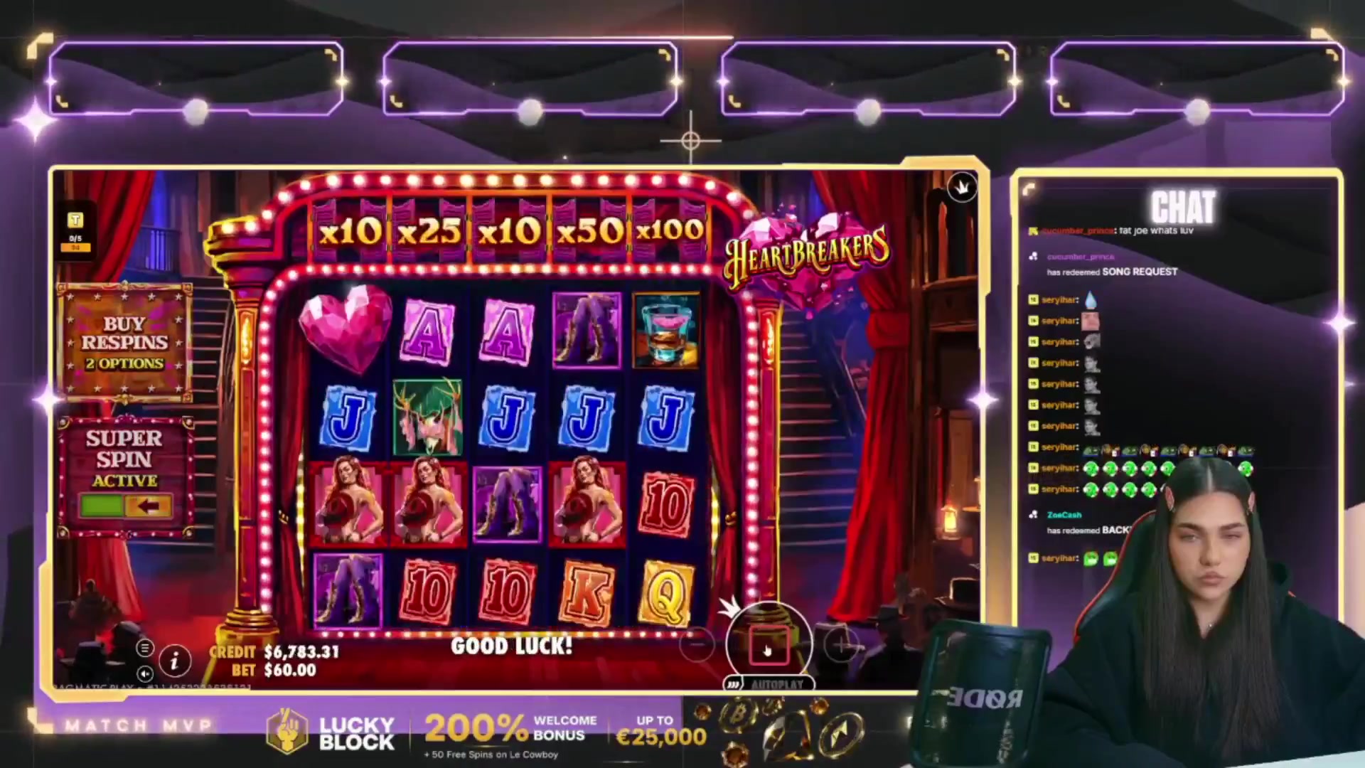 Heartbreakers: $1,500.00 win (25x)