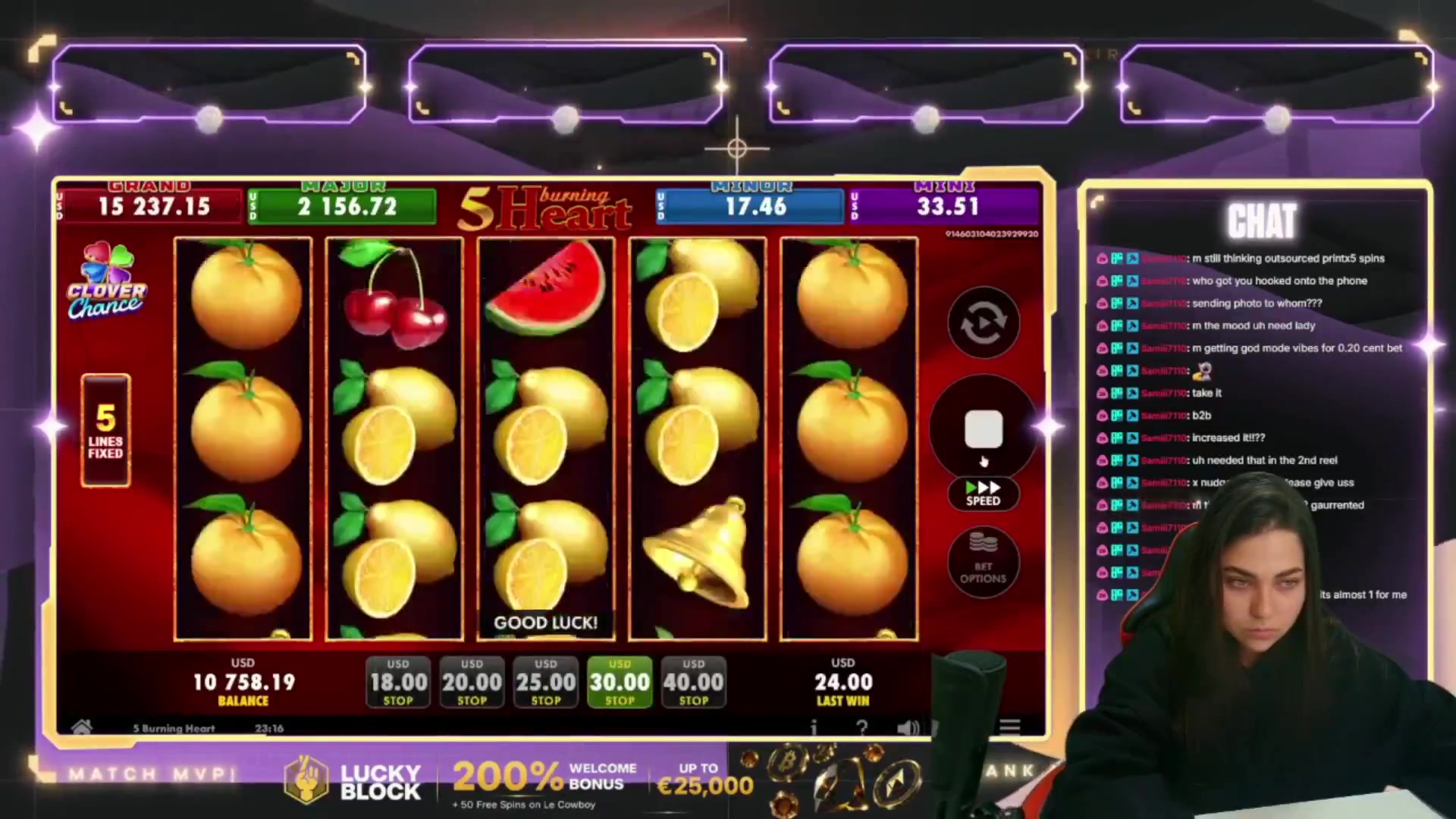 5 Burning Heart: $640.00 win (8x)