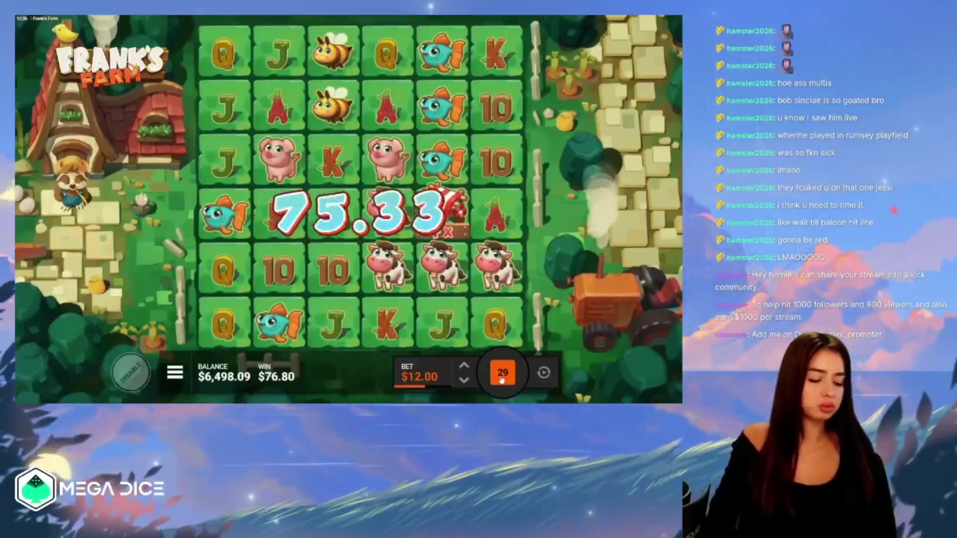 Frank's Farm: $559.80 win (46.65x)