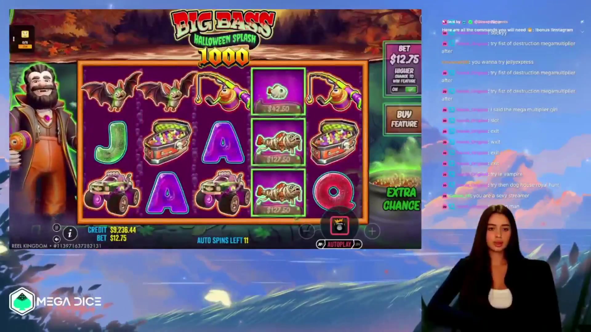 Big Bass Halloween Splash 1000: $907.80 win (71.19x)