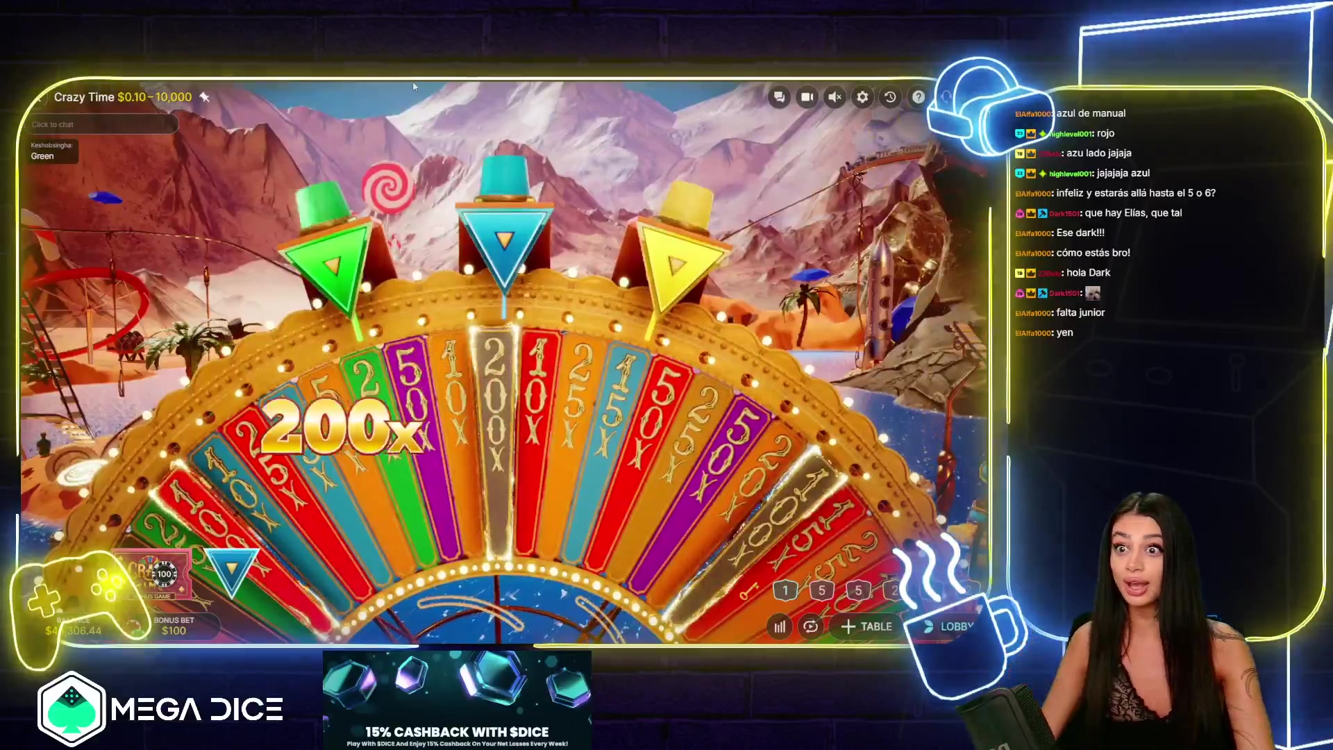 Live casino game: $20,100.00 win (25.12x)