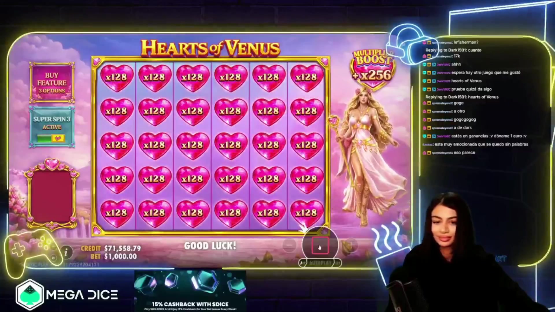 Hearts of Venus: $3,912.96 win (6.52x)