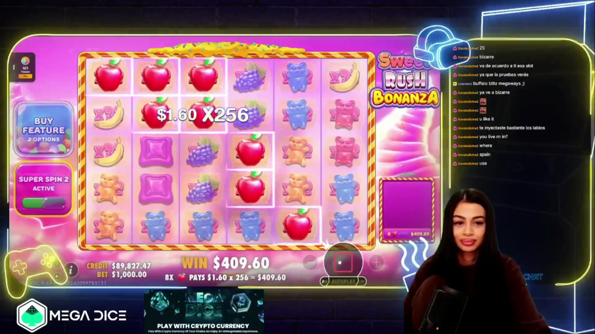 Sweet Rush Bonanza: $8,960.00 win (8.96x)