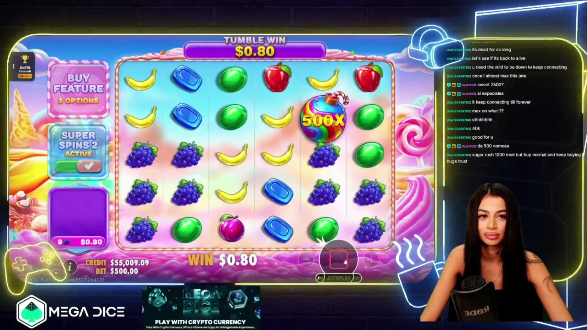 Sweet Bonanza 2500: $3,850.00 win (7.7x)