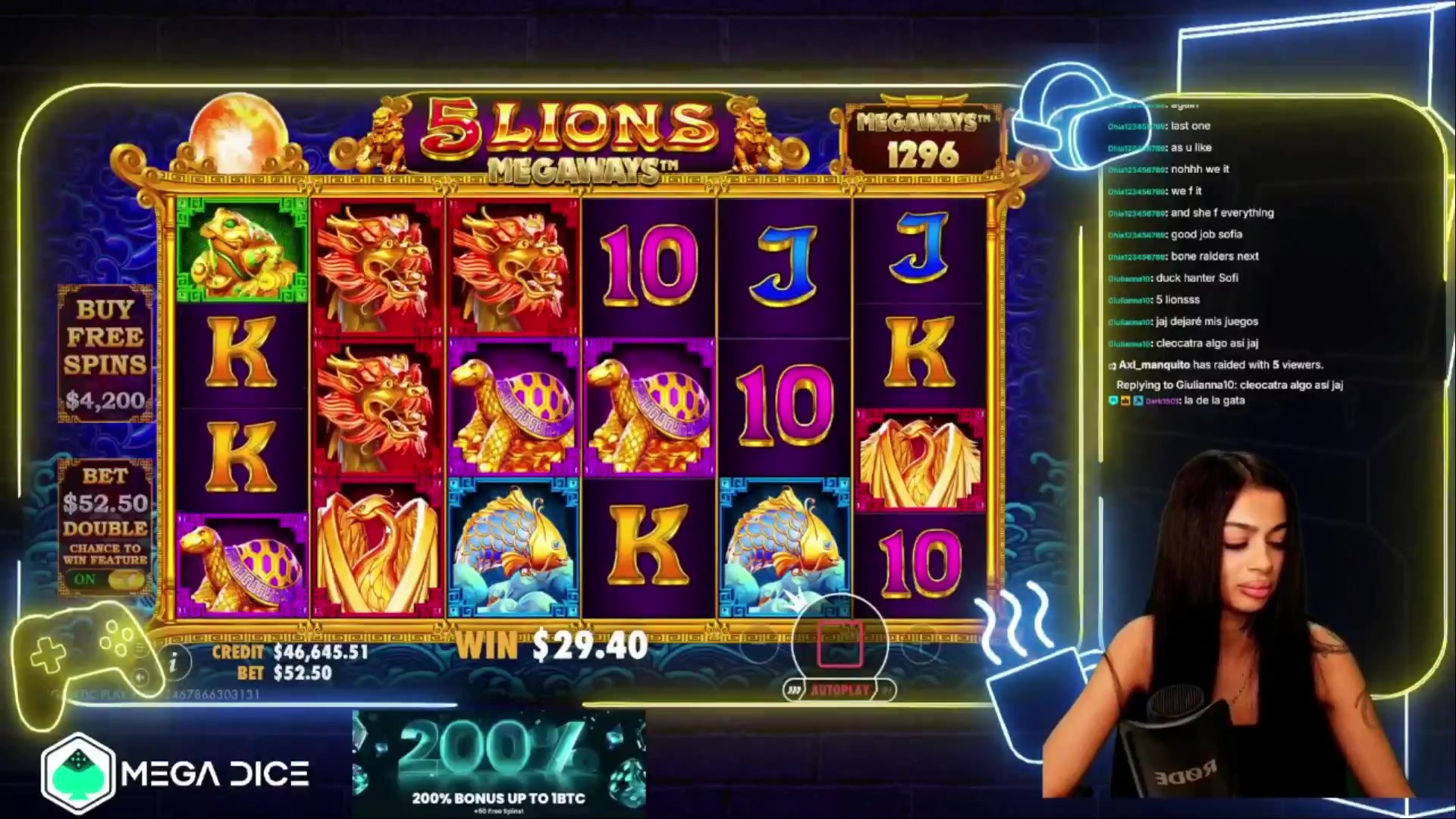 5 Lions Megaways: $4,498.20 win (85.68x)