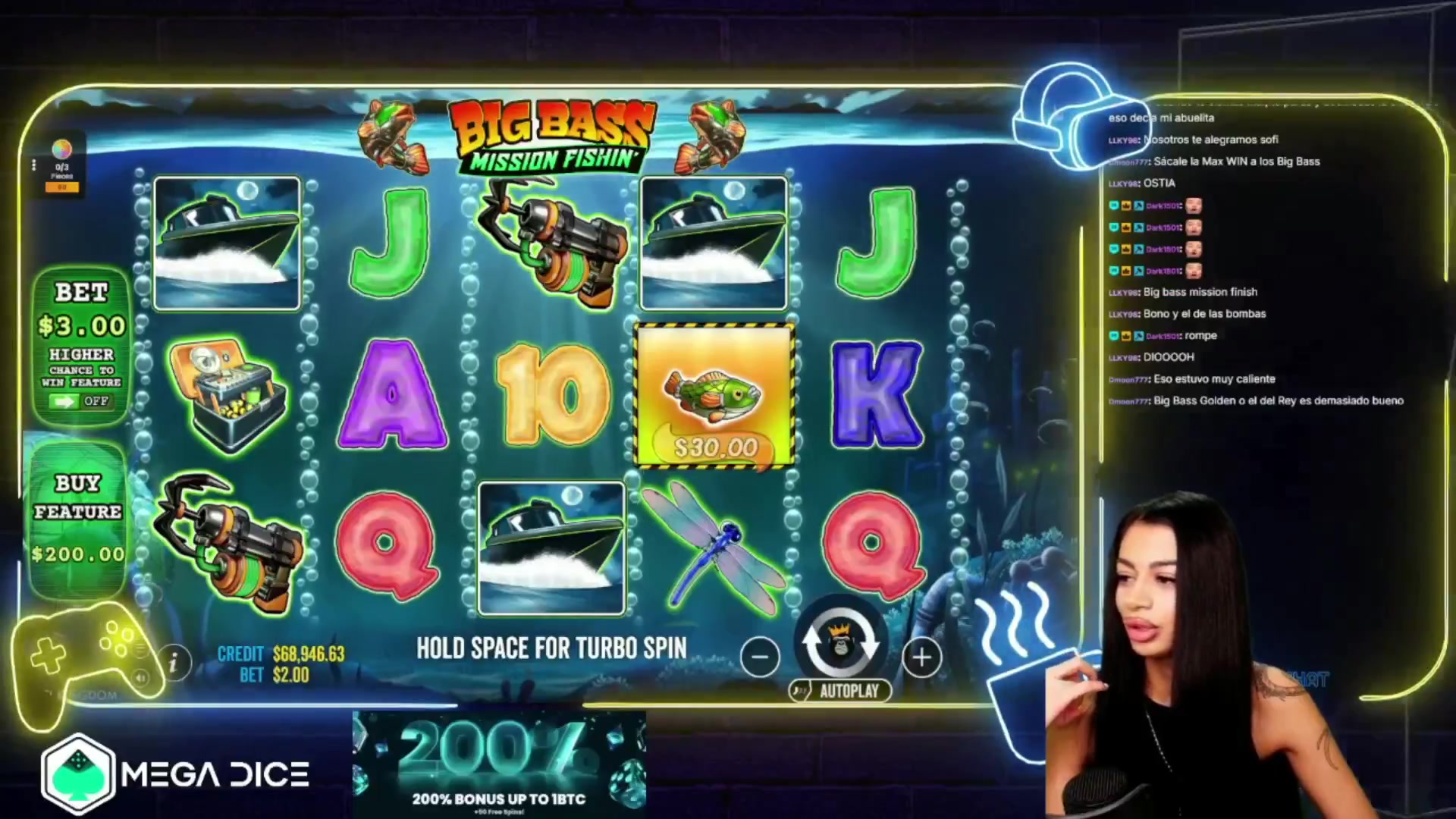 Big Bass Mission Fishin': $18,240.00 win (9.12x)