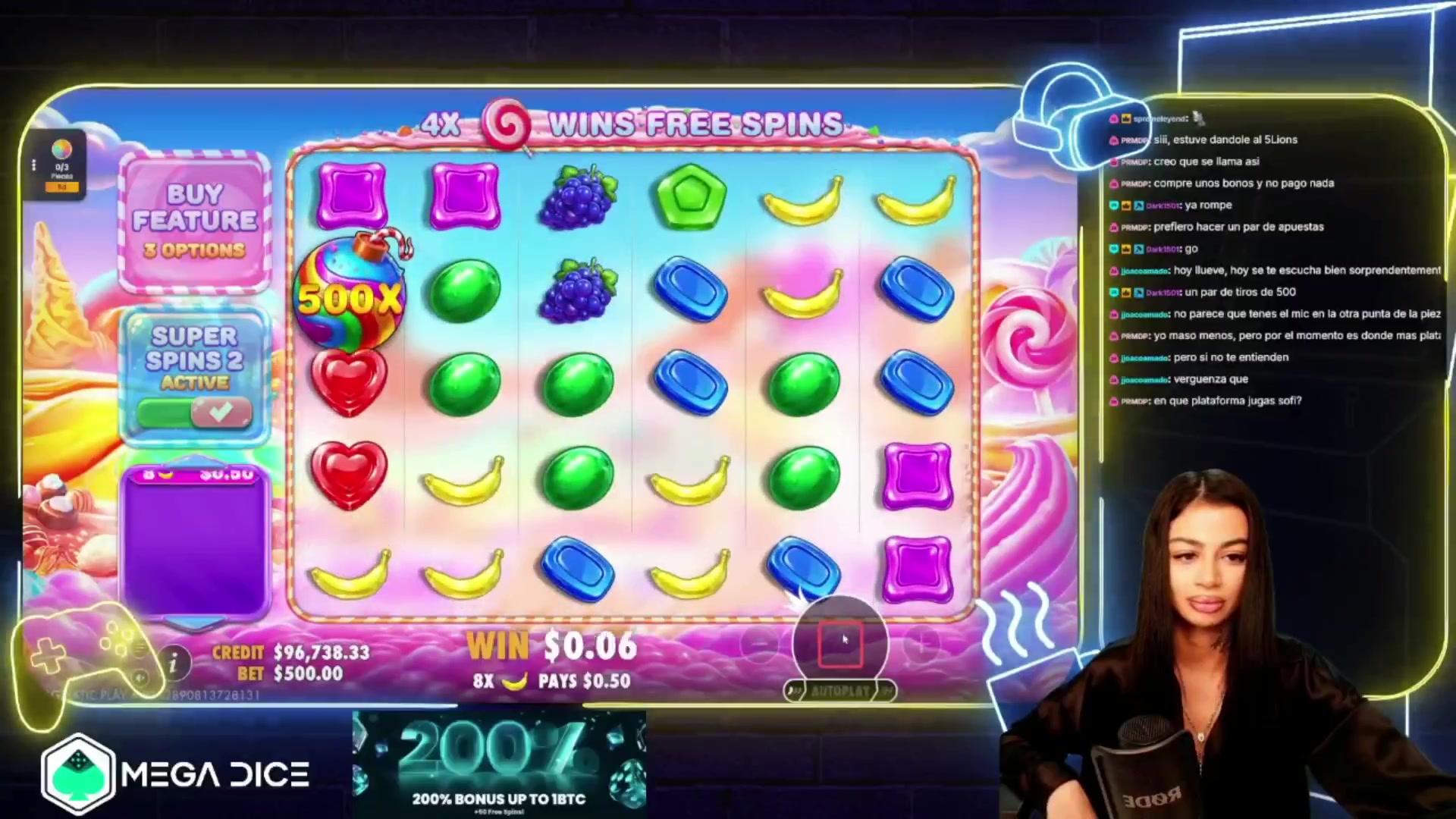 Sweet Bonanza 2500: $2,562.50 win (5.13x)