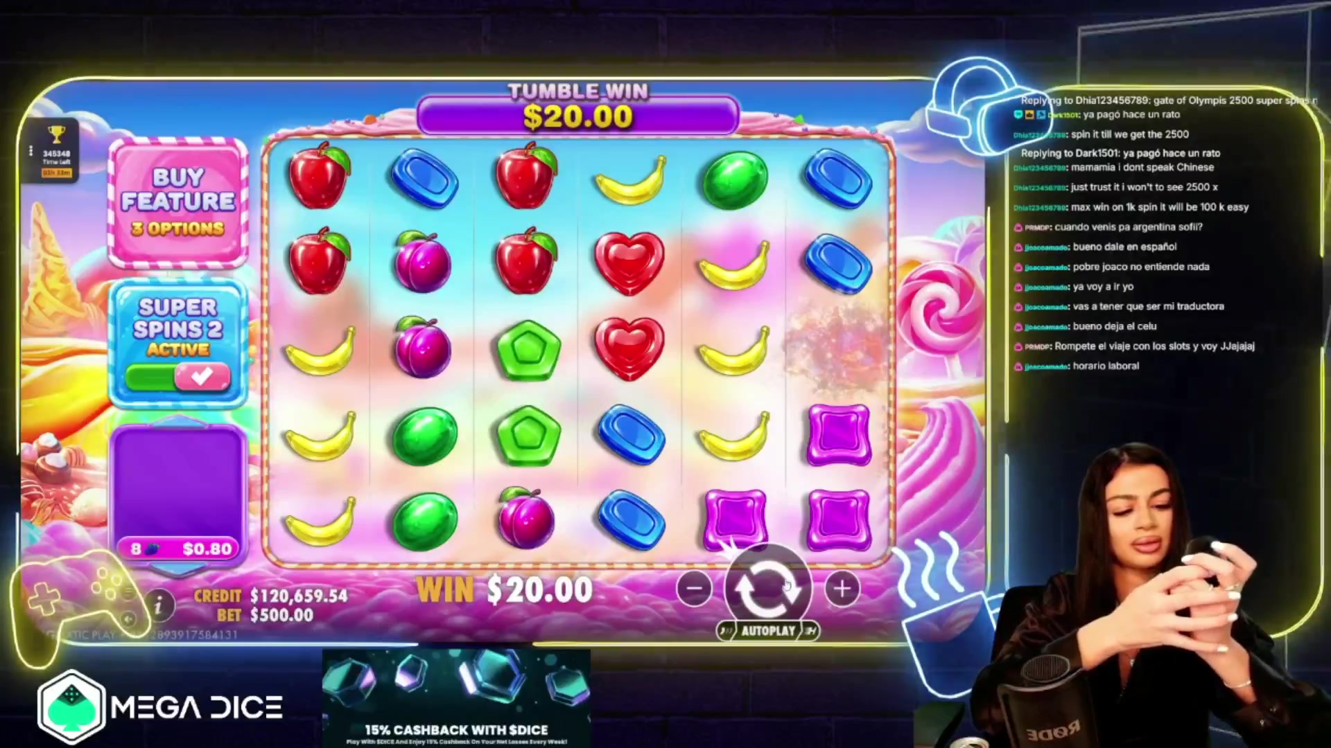 Sweet Bonanza 2500: $4,837.50 win (9.67x)