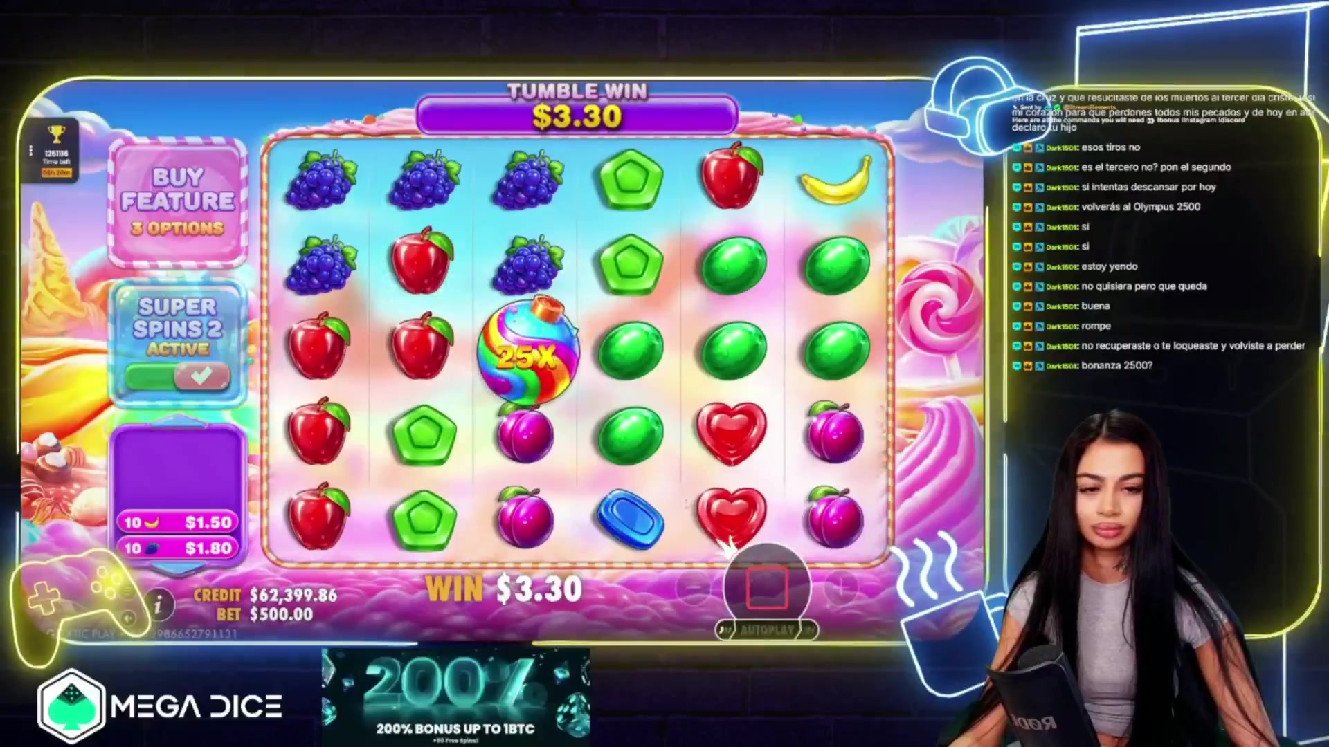 Sweet Bonanza 2500: $2,975.00 win (5.95x)