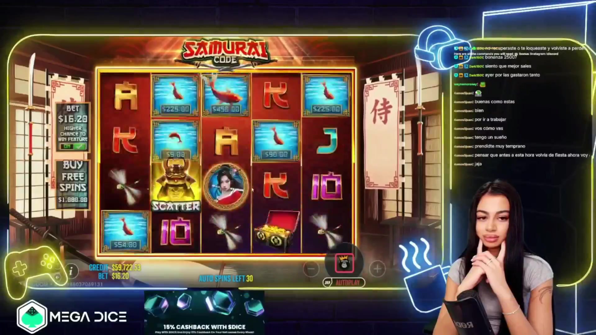 Samurai Code: $1,836.00 win (113.31x)