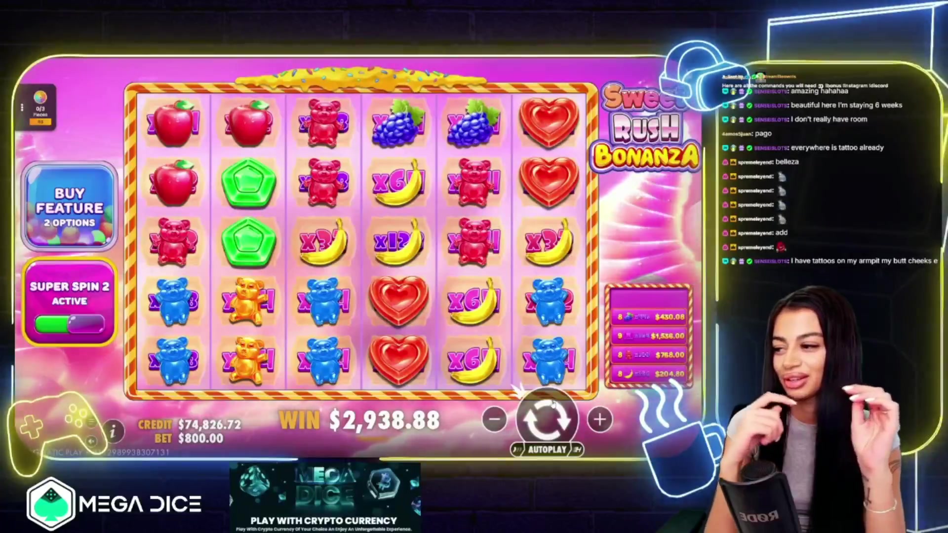 Sweet Rush Bonanza: $5,345.28 win (6.68x)