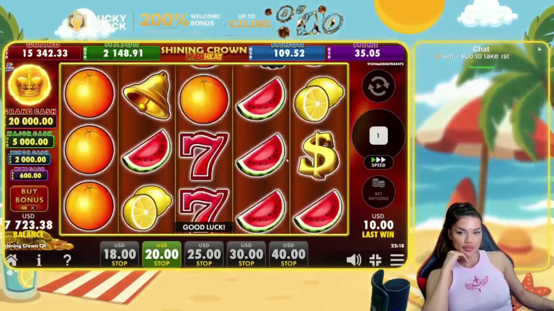 Shining Crown Cash Heat: $1,240.00 win (62.01x)