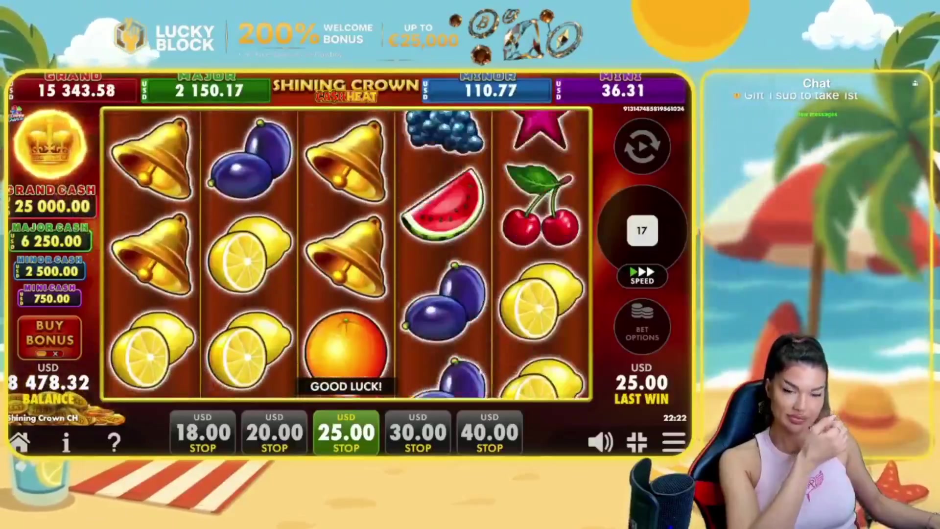 Shining Crown Cash Heat: $925.00 win (37x)