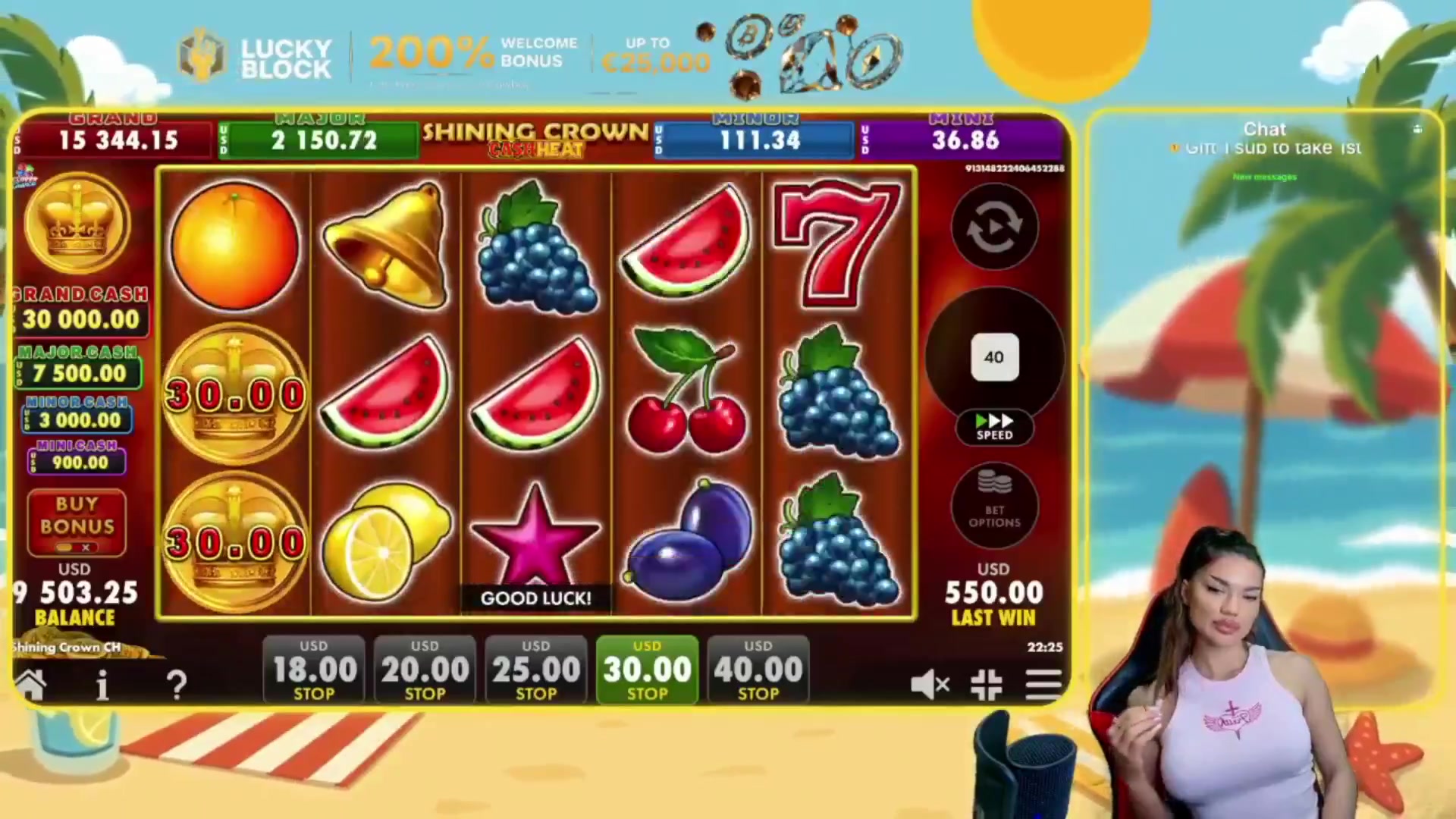 Shining Crown Cash Heat: $750.00 win (25x)