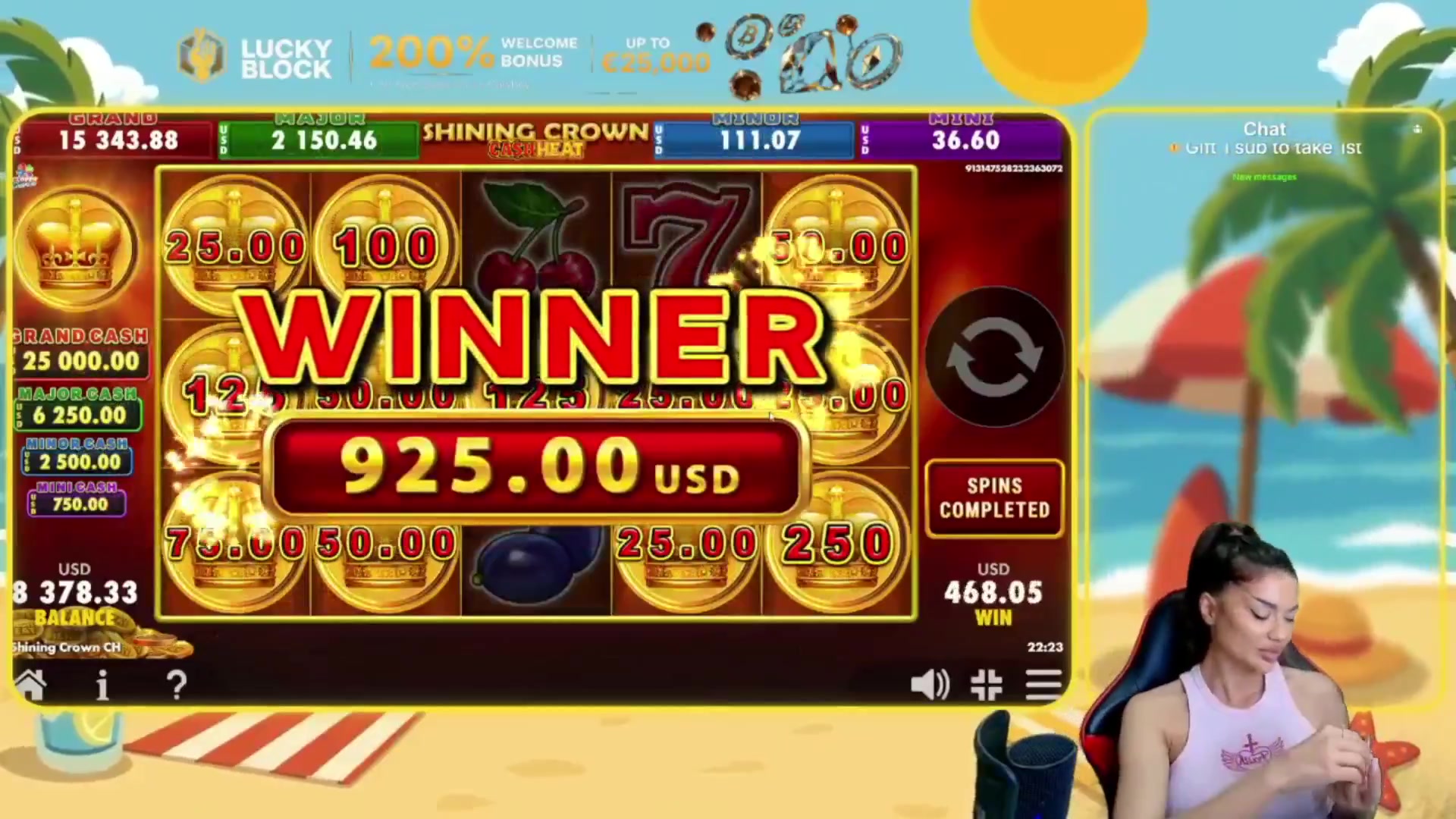 Shining Crown Cash Heat: $550.00 win (22x)