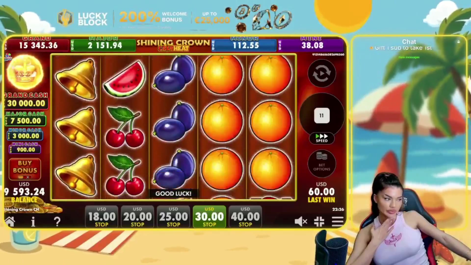 Shining Crown Cash Heat: $960.00 win (32x)