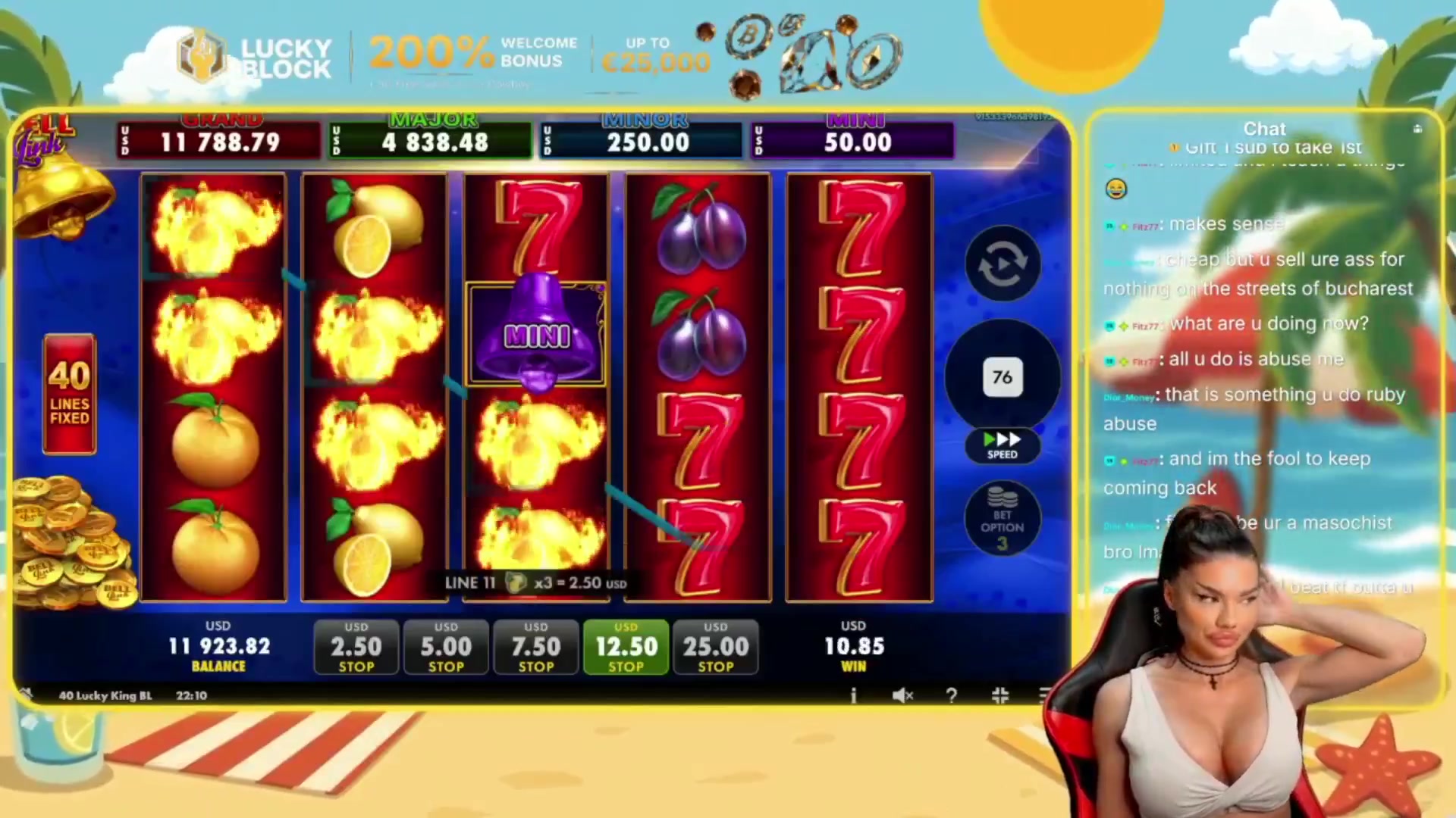 40 Lucky King Bell Link: $812.50 win (65.03x)