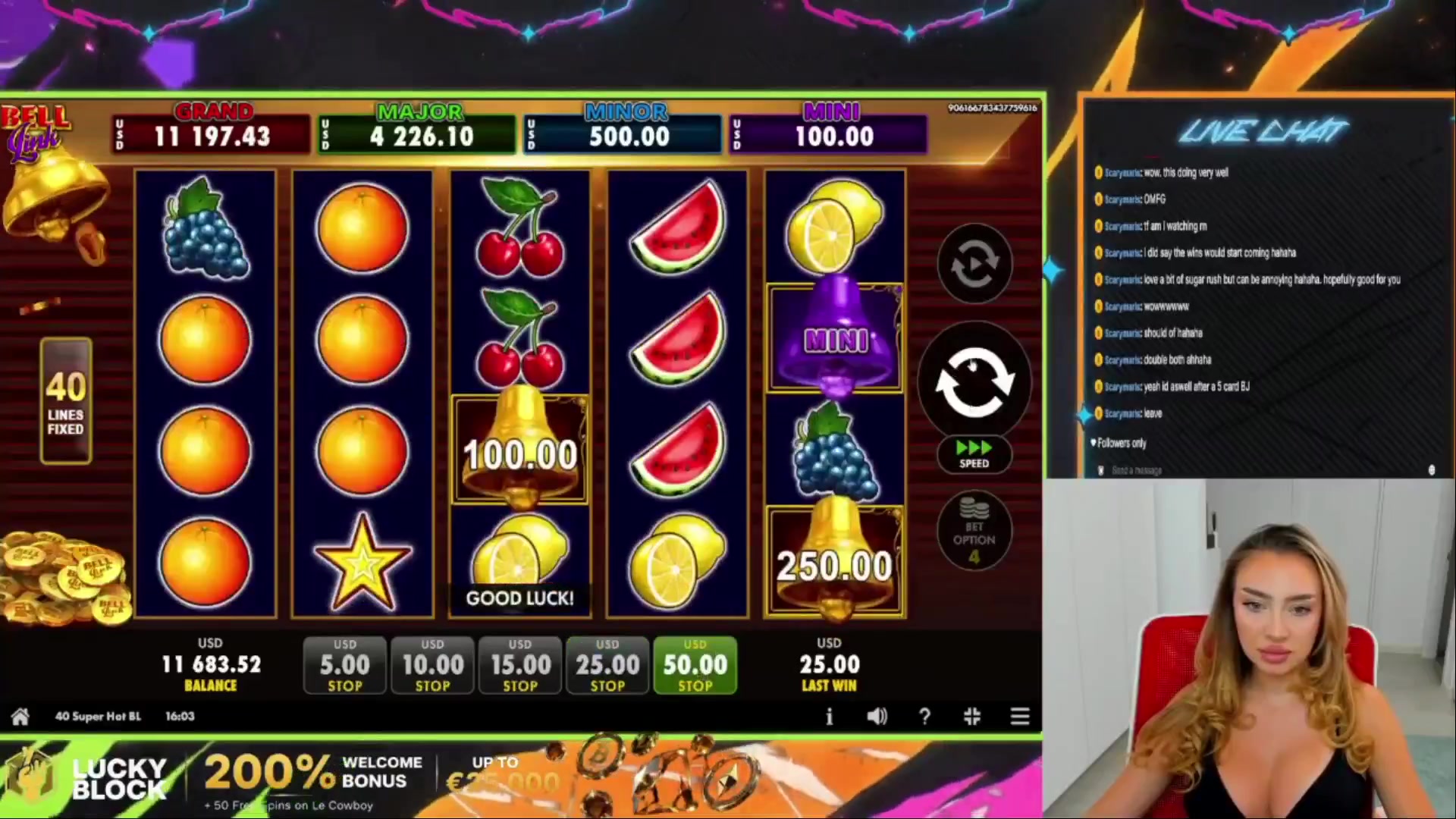 40 Super Hot Bell Link: $2,435.00 win (48.7x)