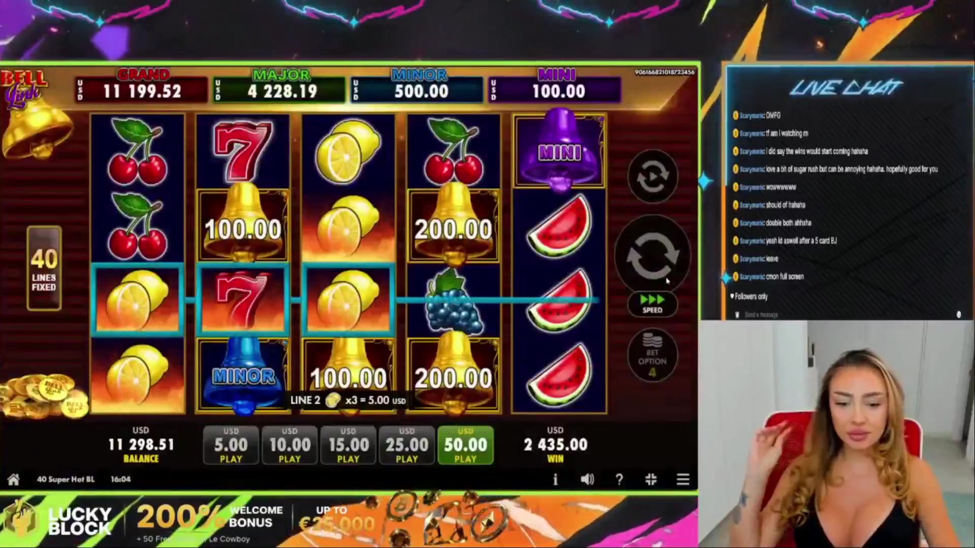 40 Super Hot Bell Link: $2,200.00 win (44x)