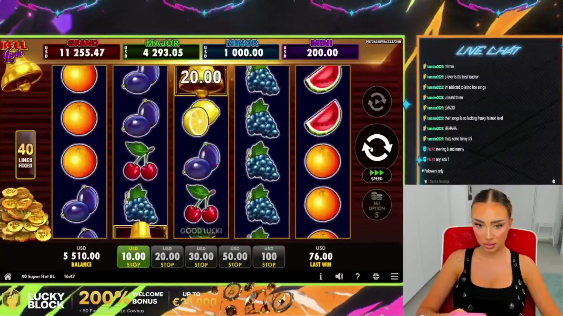 40 Super Hot Bell Link: $1,600.00 win (159.97x)