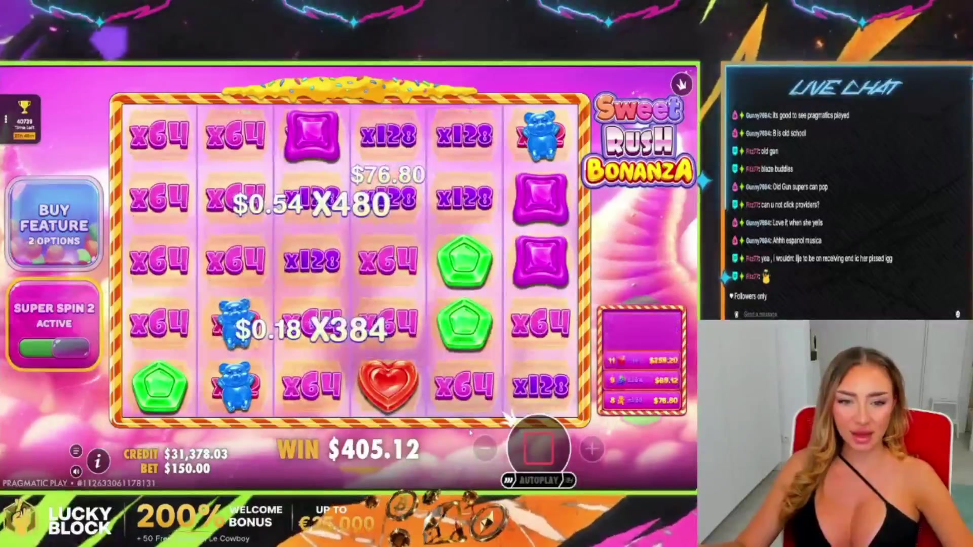 Sweet Rush Bonanza: $1,952.64 win (13.02x)