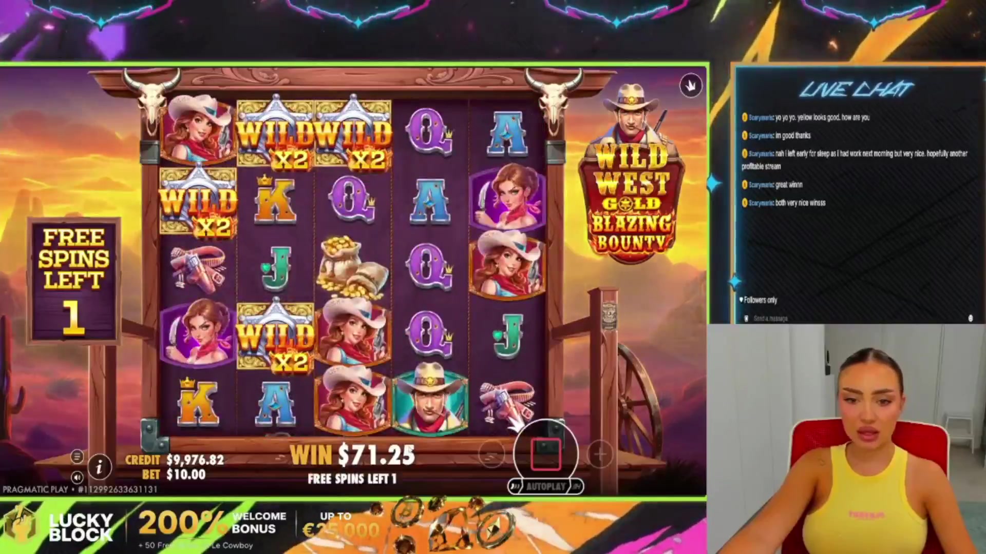 Wild West Gold Blazing Bounty: $548.00 win (54.8x)