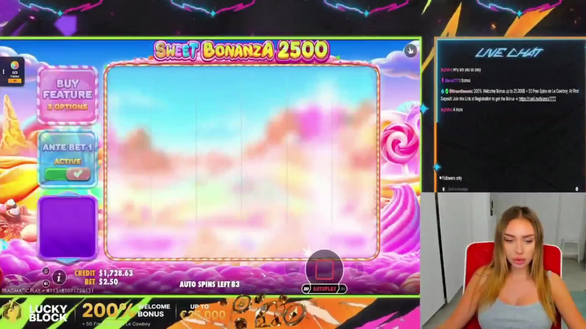 Sweet Bonanza 2500: $4,299.75 win (85.96x)