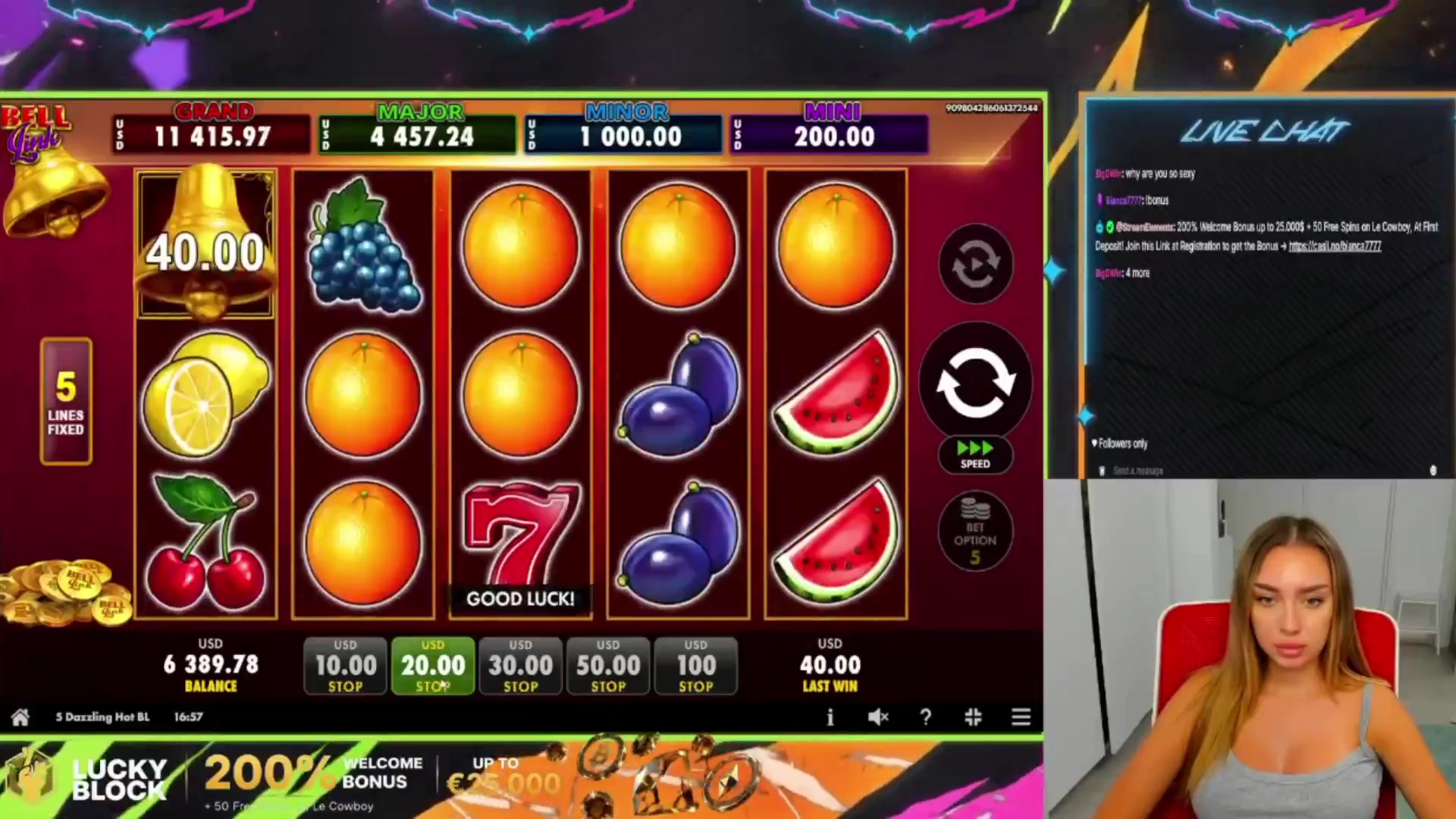 5 Dazzling Hot Bell Link: $2,580.00 win (129x)