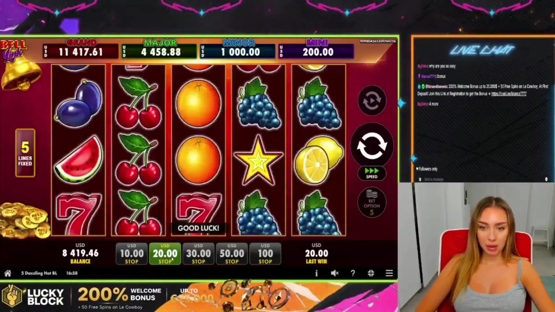 5 Dazzling Hot Bell Link: $2,240.00 win (112x)