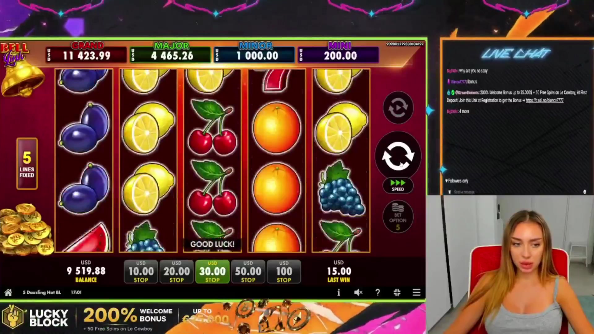 5 Dazzling Hot Bell Link: $510.00 win (17x)